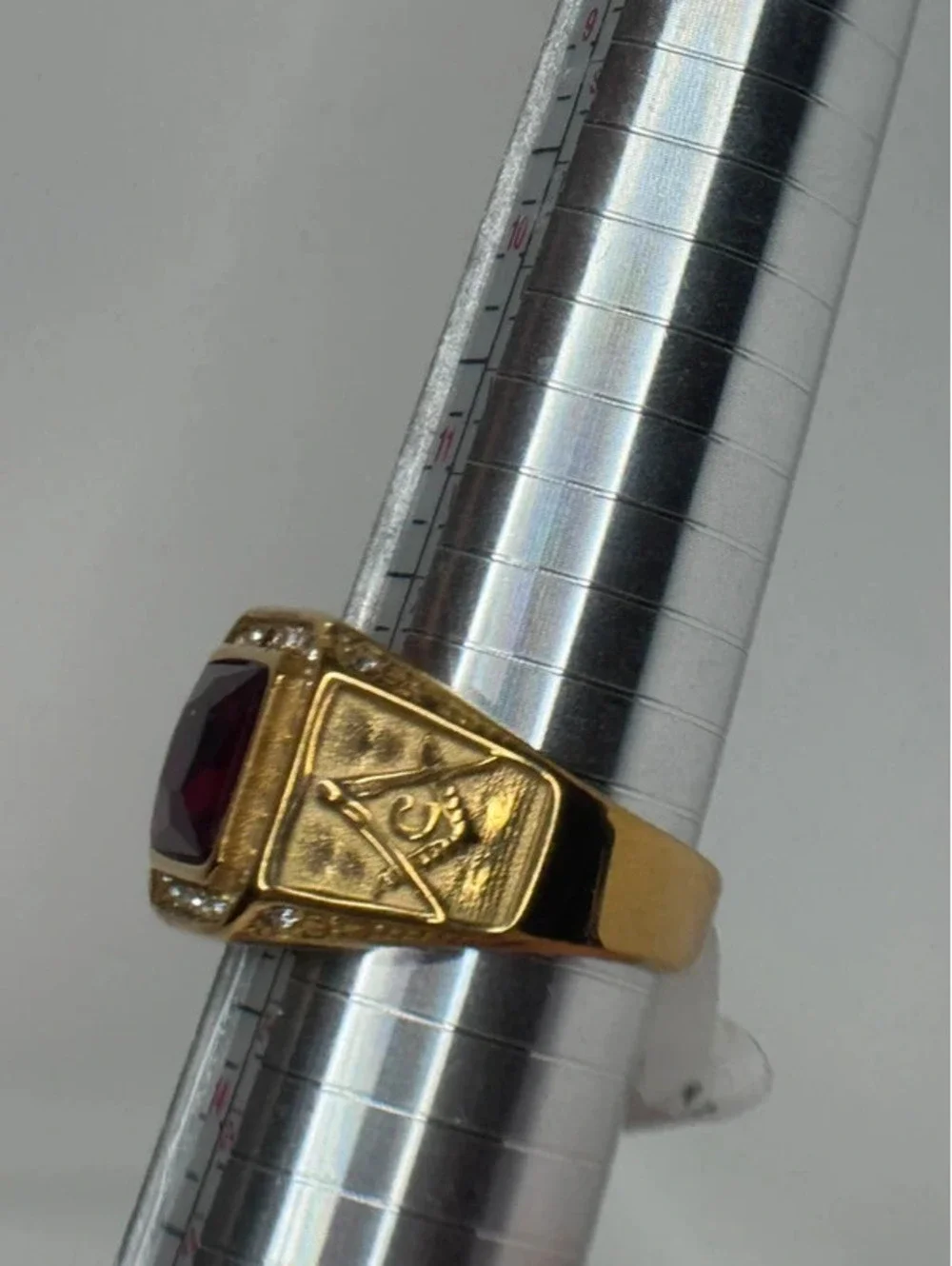 gold tone red CZ statement ring clear accents size 13